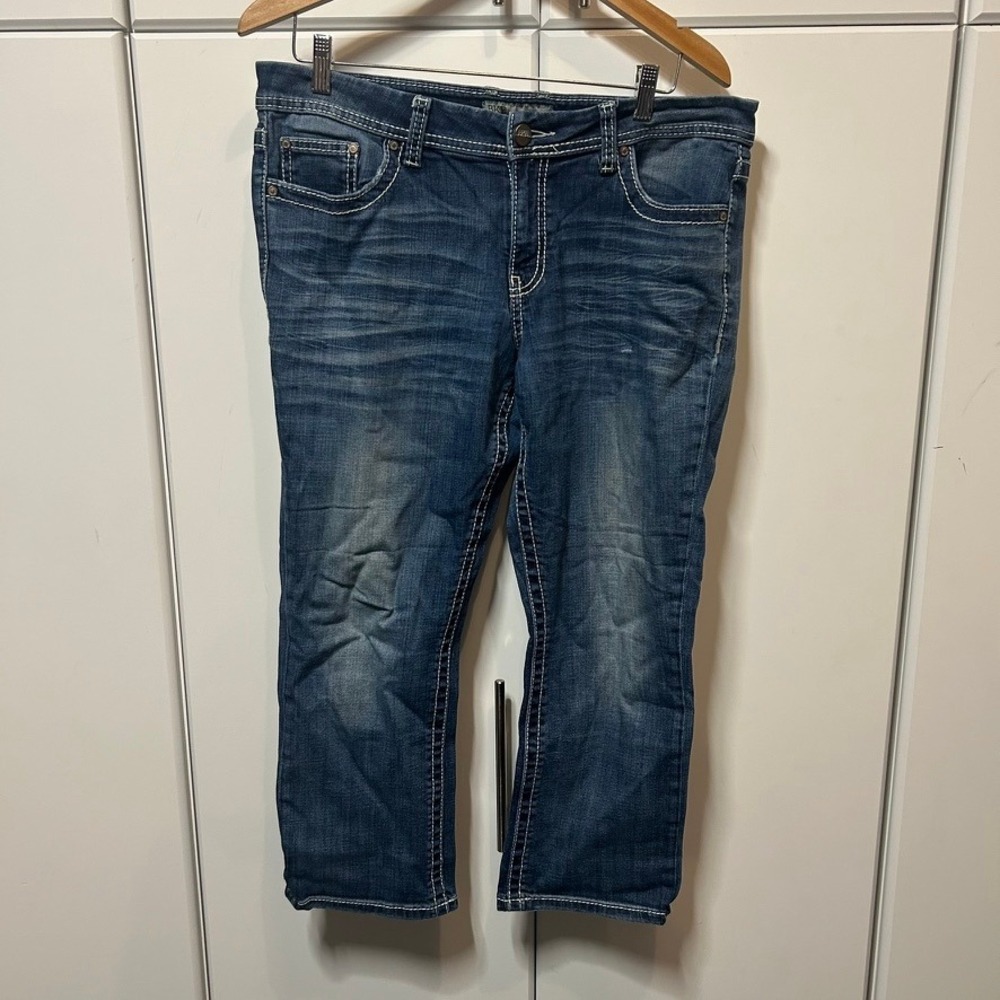 BKE Harper Cropped Jeans Womens 34 Dark Wash Contrast Stitch Denim Capris